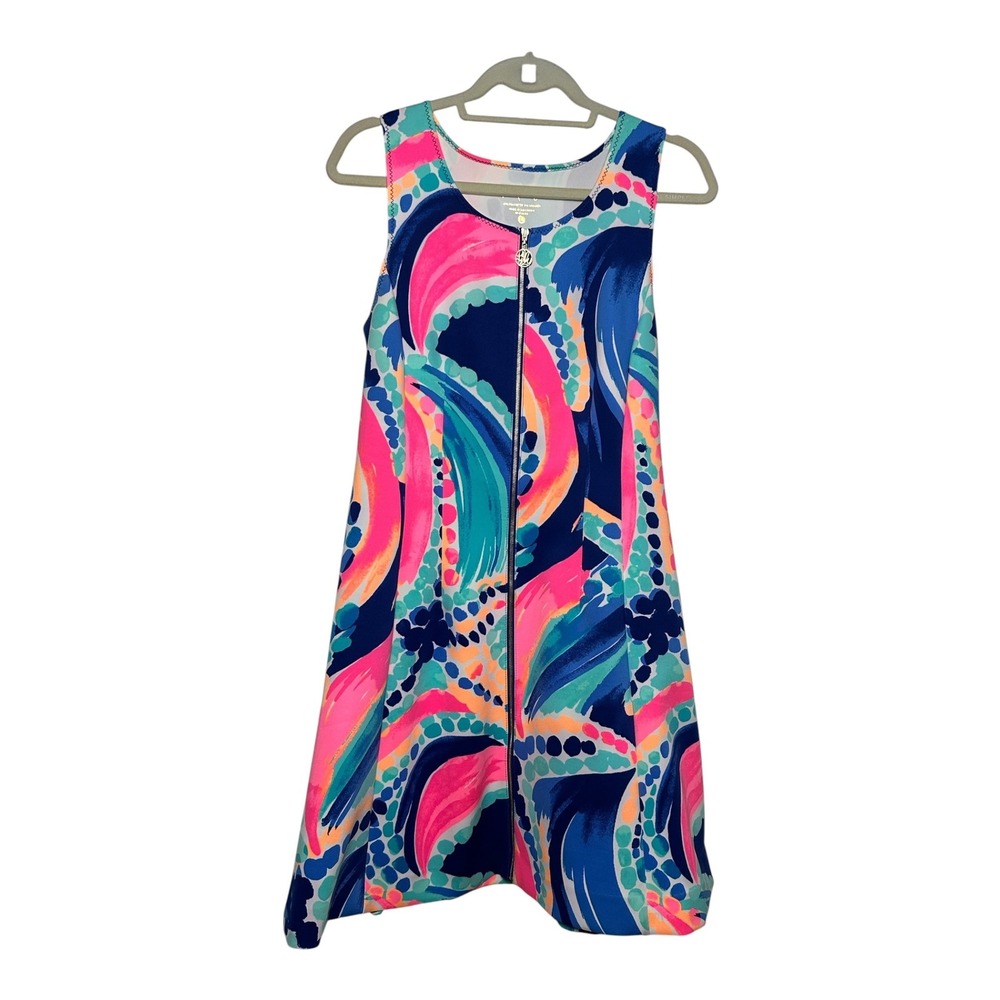 Lilly Pulitzer Womens Pink Blue Sally Scuba Fit & Flare Dress Size Large